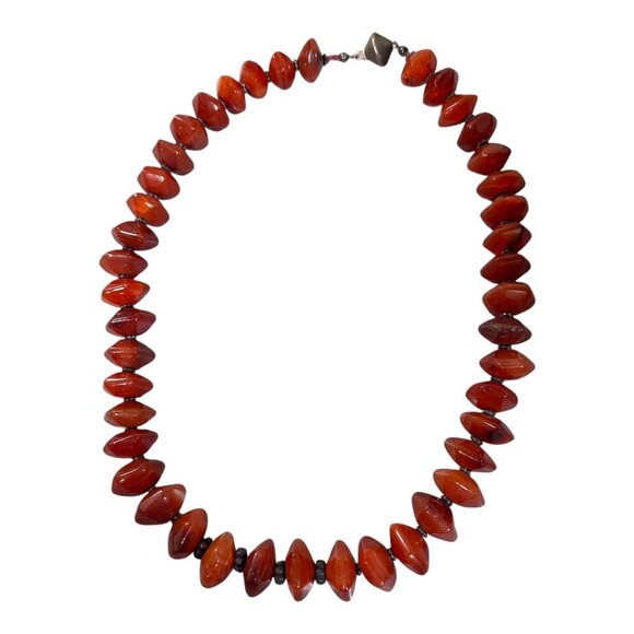 Vintage JKa Sterling Clasp Coral Gemstone Necklace Choker Bib Estate Find 20" - Picture 7 of 9